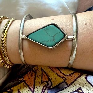 Silver Stone Oversized Cuff Bracelet